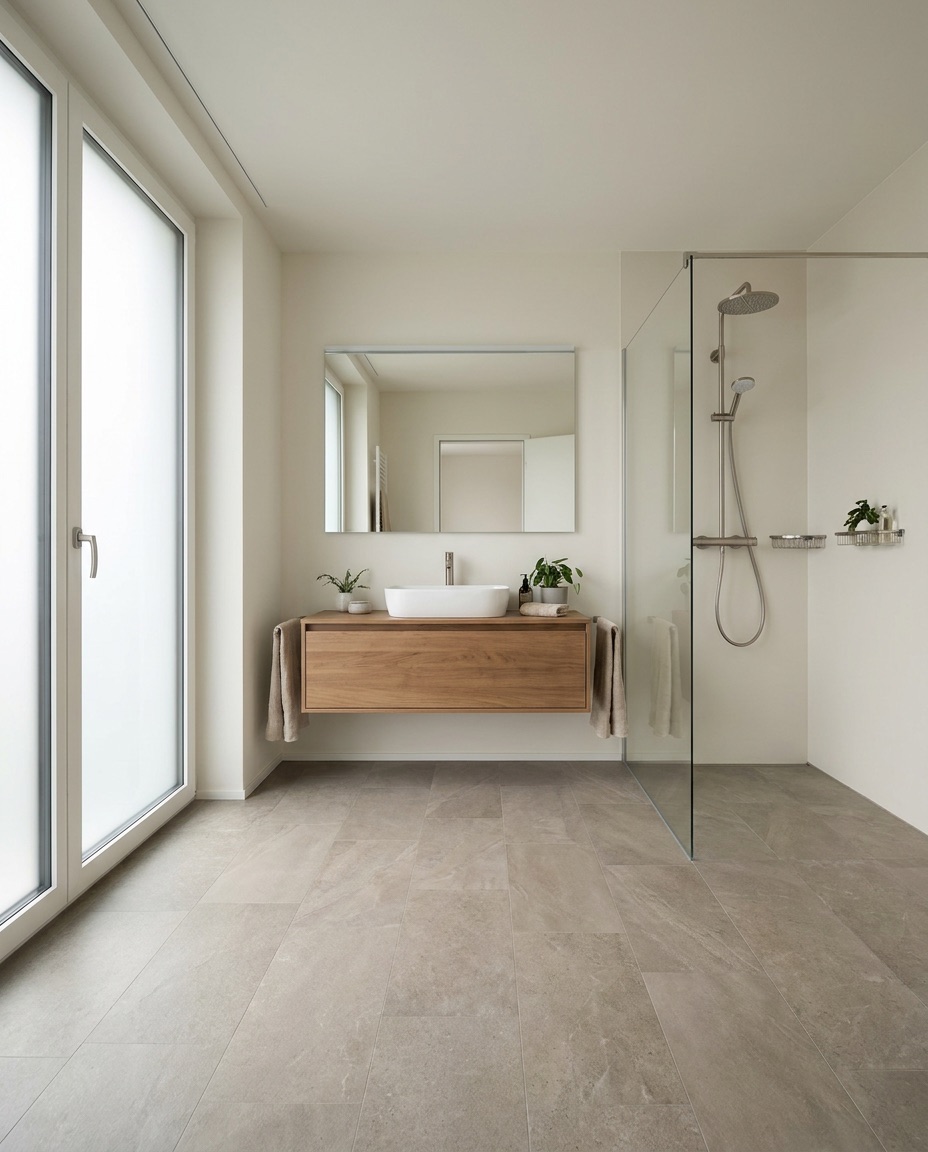 Badezimmer mit Vinylboden in Steinoptik